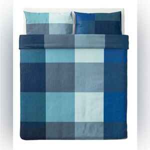 IKEA BRUNKRISSLA queen blue plaid Bedding Set